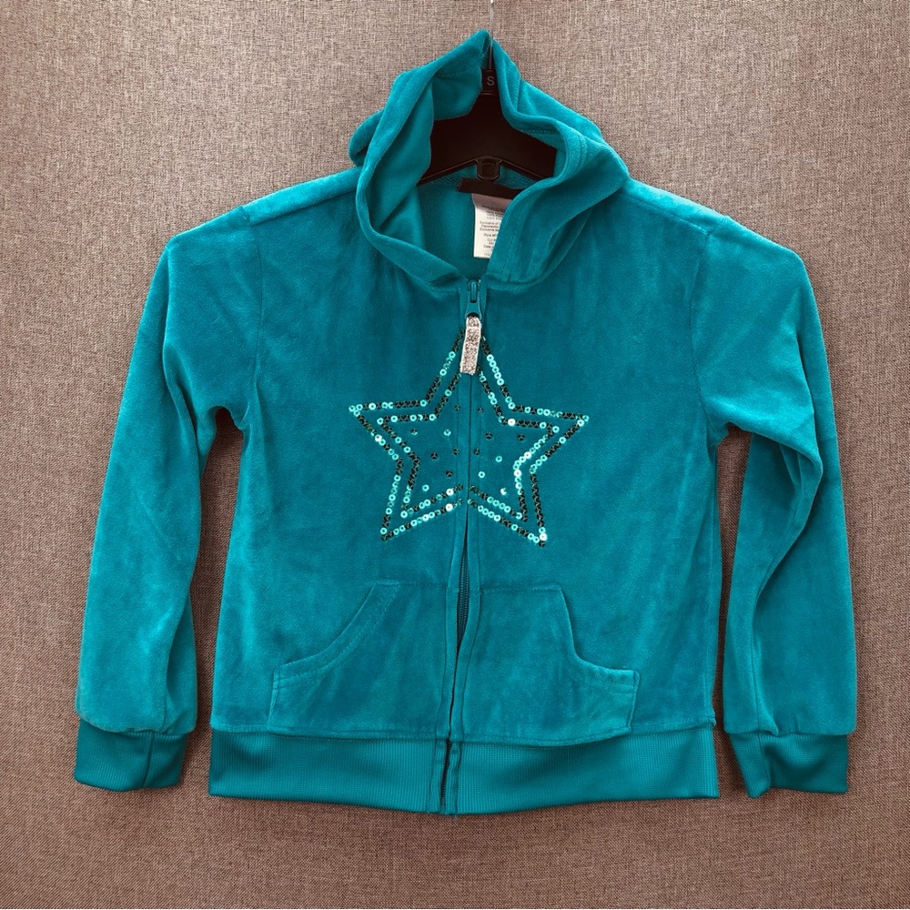 Freestyle Revolution Turquoise Zip Up Star Sequin Hoodie Size 6X